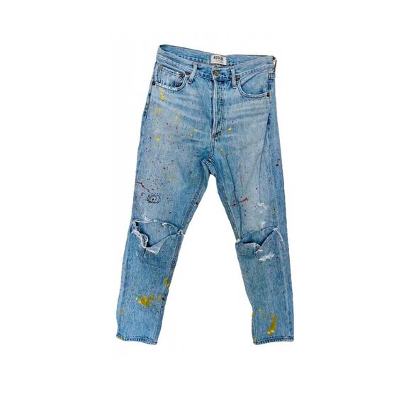 AGOLDE REVOLVE Jamie Light Blue Custom Paint High Rise Straight Leg Mom Jeans 26 - Picture 12 of 12